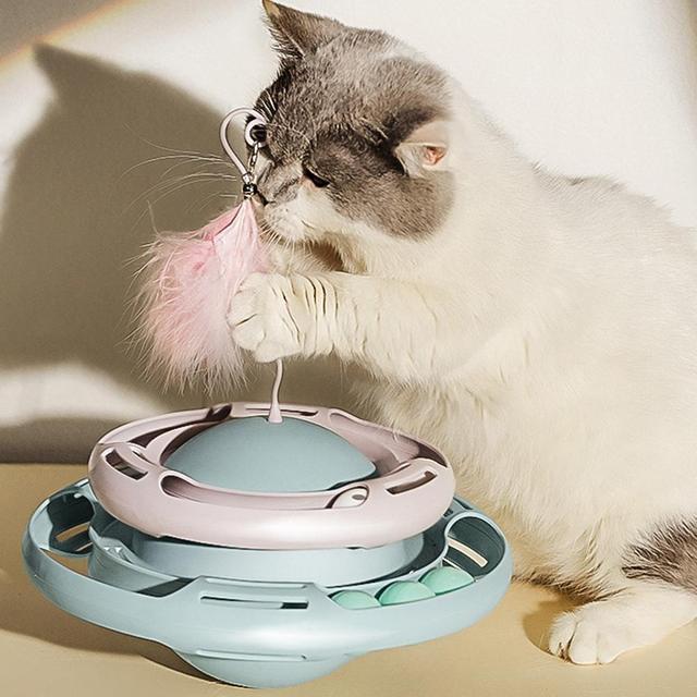 Animal de estimação gato gatinho tumbler rolo turntable brinquedos pena  vara interativo engraçado quebra-cabeça jogos cão gato acessórios coisas  interessantes - AliExpress